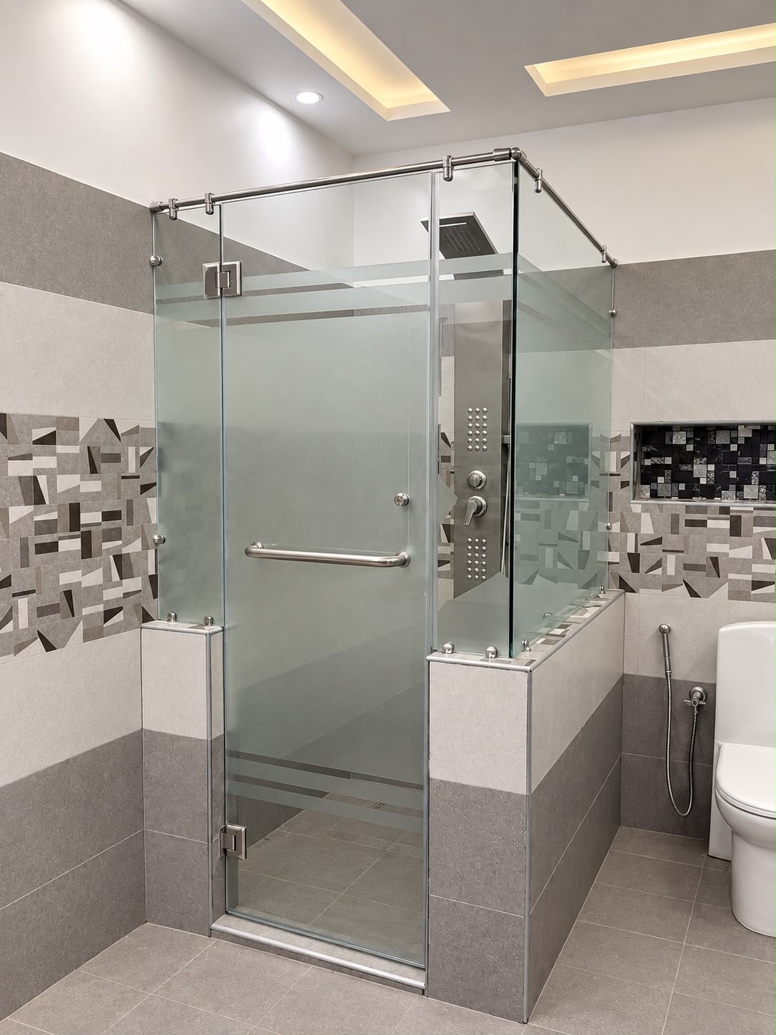 Shower Glass Partition — False Ceiling & Aluminium
